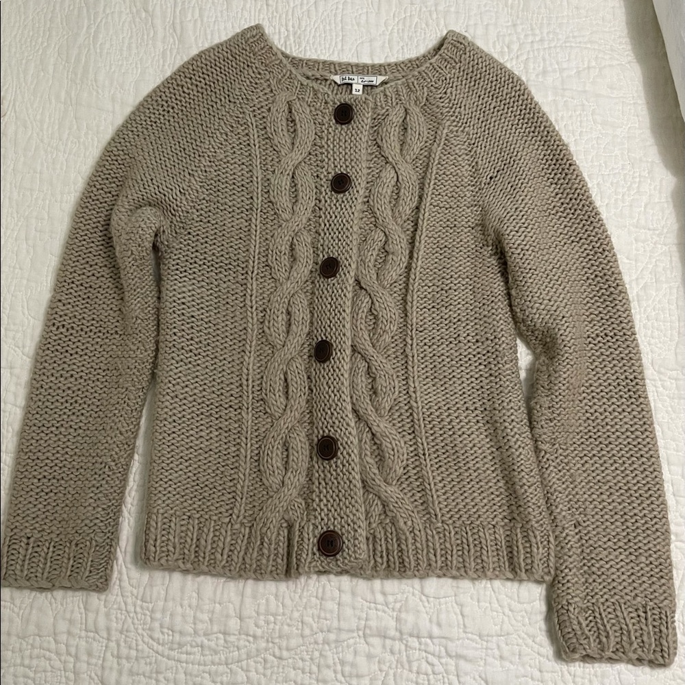 FatFace Chunky Cable Knit Sweater Cardigan Brown